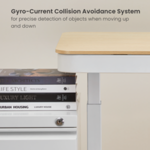 ERGONEX height-adjustable sit-stand desk with white frame and light wood top, featuring built-in control panel, USB ports, and under-desk drawer – ideal for modern home or office workspaces in Mauritius