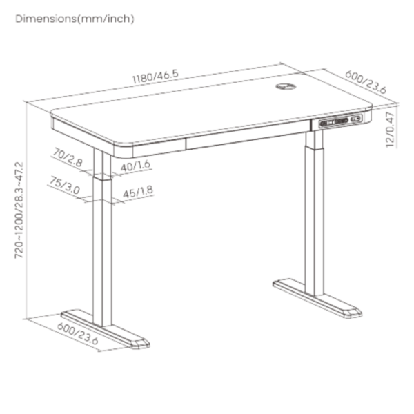 ERGONEX height-adjustable sit-stand desk with white frame and light wood top, featuring built-in control panel, USB ports, and under-desk drawer – ideal for modern home or office workspaces in Mauritius