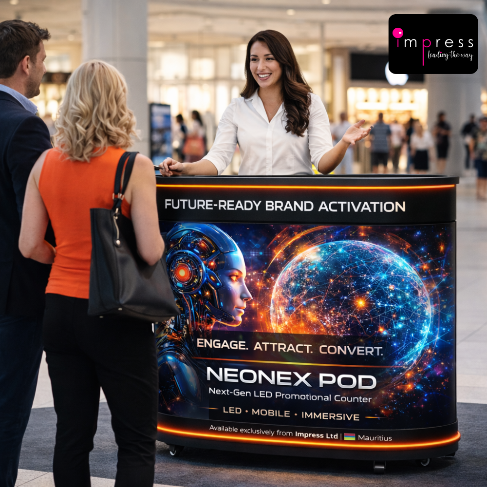 2 NEONEX POD LED Promotional Counter used for roadshows, exhibitions, fairs, events