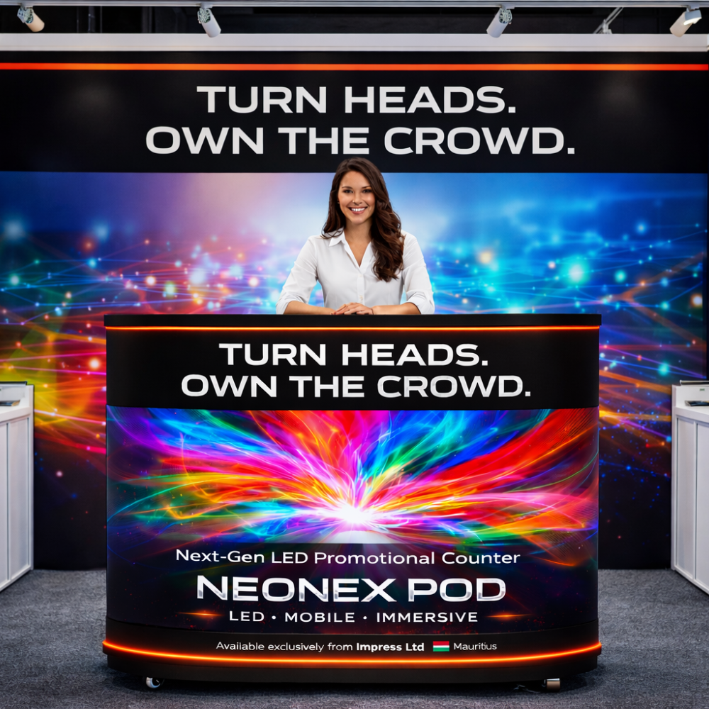 3 NEONEX POD LED Promotional Counter used for roadshows, exhibitions, fairs, events